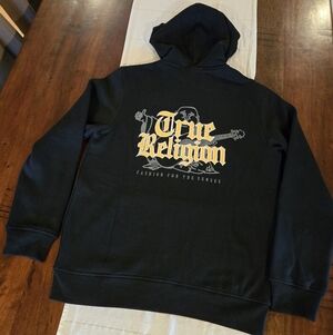 True Religion Stitch Embroidered Jet Black Medium Men’s Full Zip Hoodie